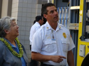 Maui Fire Chief gives Maui Mayor Charmaine Tavares a tour of Ka'imiloa, Maui's Heavy Rescue Truck, set to go online in August.