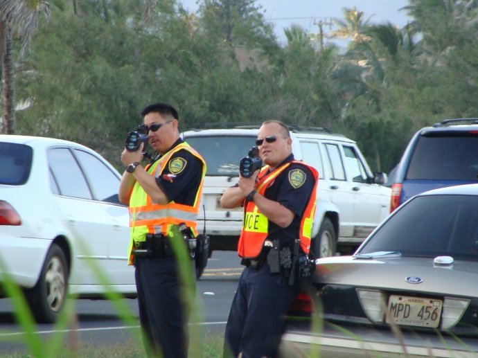 Speed Enforcement Team officers along Kahului Beach Road on Wednesday, Jan. 19, 2011.  Photo by Wendy Osher.