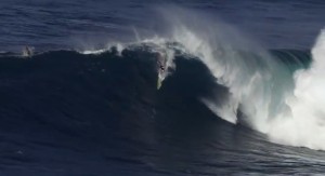 This image of Jeff Rowley at Jaws captures the moment before he collided with the wave.