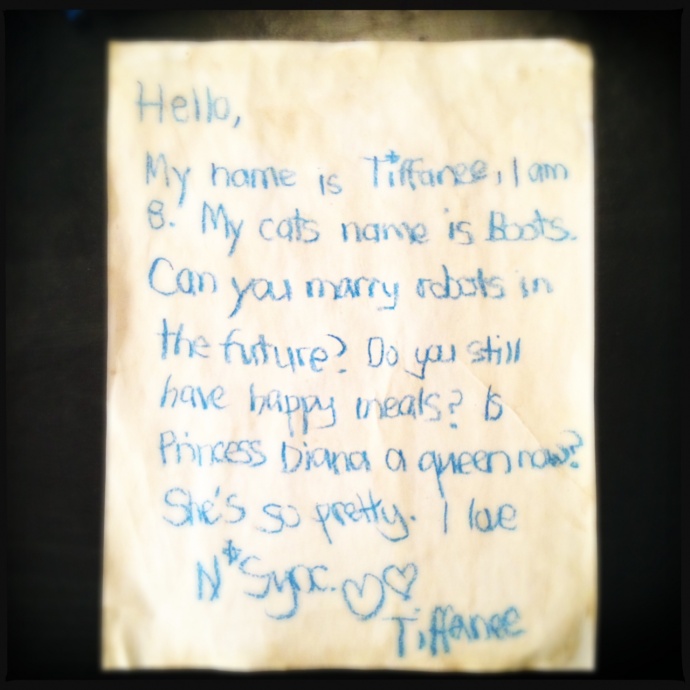Tiffanee Price's time capsule letter. Photo by Vanessa Wolf