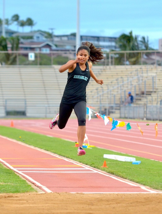 King Kekaulike's Brooks Carillo won the girls long and triple jumps. She was one of four double winners at the MIL JV championships. Photo by Rodney S. Yap.