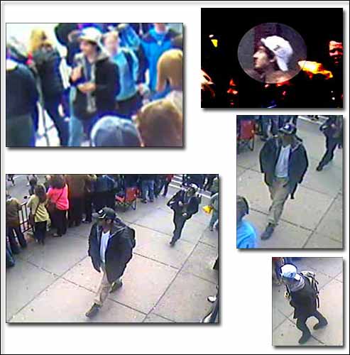 FBI array of images of individuals the agency is calling "suspects" in the deadly Boston Marathon bombings. Courtesy photos.
