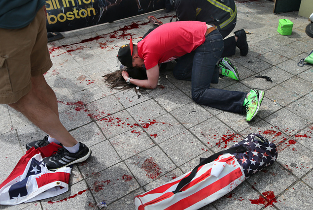 A scene from the Boston Marathon explosion. Photo courtesy of ASI Times.