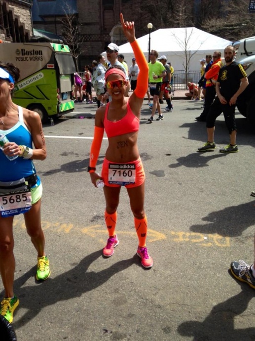 Jennifer Tom during the Boston Marathon.  Courtesy photo Jennifer Tom, via Nikki Caccamo.