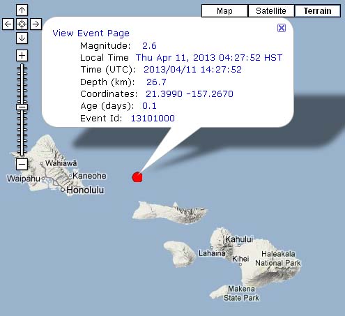 Moloka'i Earthquake, 4/11/13. Image courtesy Hawaii Volcanoes Observatory.