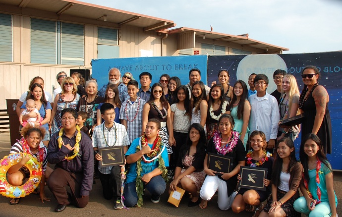 Winning group from Annual Po'ohala Essay Contest at Maui Waena Intermediate. Photo courtesy Brittany Yap.