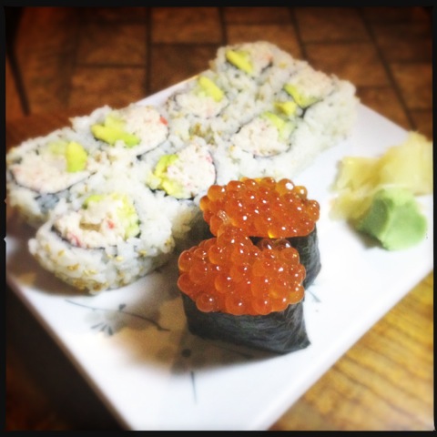 Ren's California roll and Ikura sushi. Photo by Vanessa Wolf