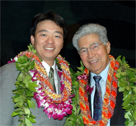 Lt. Gov. Shan Tsutsui and his honorary campaign chairman retired US Sen. Daniel Akaka. Photo courtesy electshan.com.