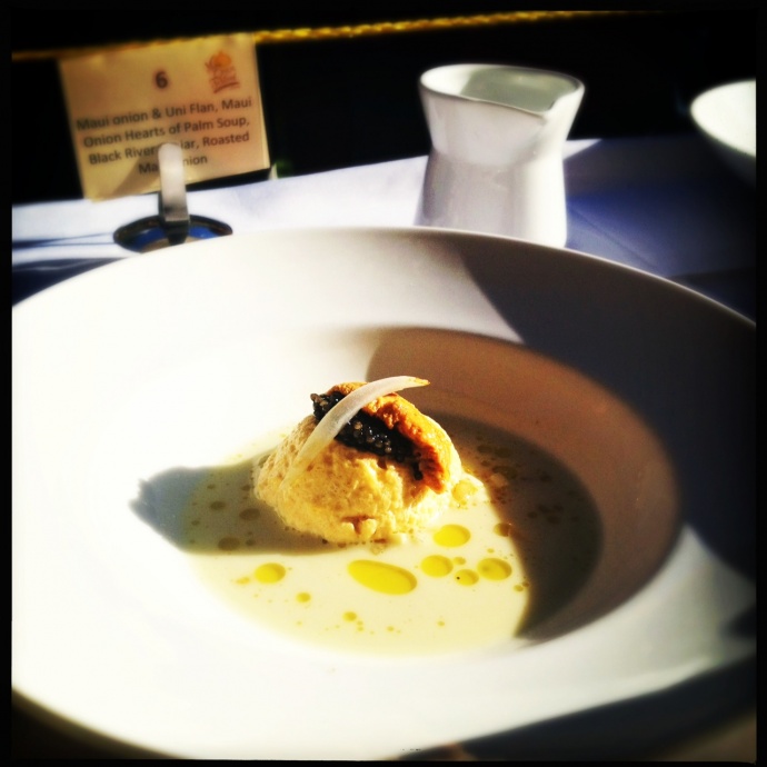 Mastrascusa’s sublime Maui Onion and Uni Flan. Wow. Photo by Vanessa Wolf