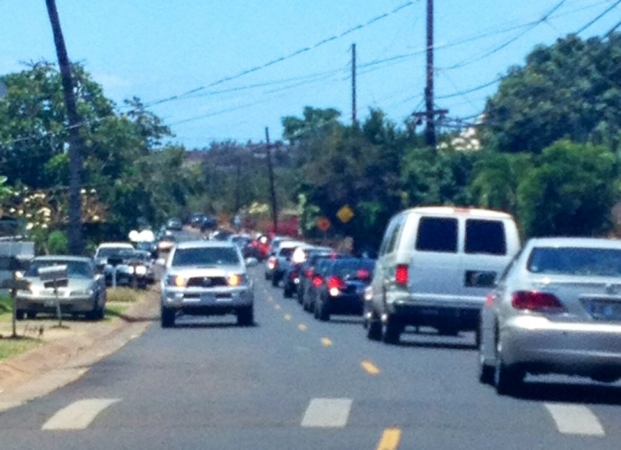 An afternoon traffic accident on the Honoapiʻilani at Kapunakea resulted in traffic delays near Kapunakea Street.  Photo by Vanessa Wolf.
