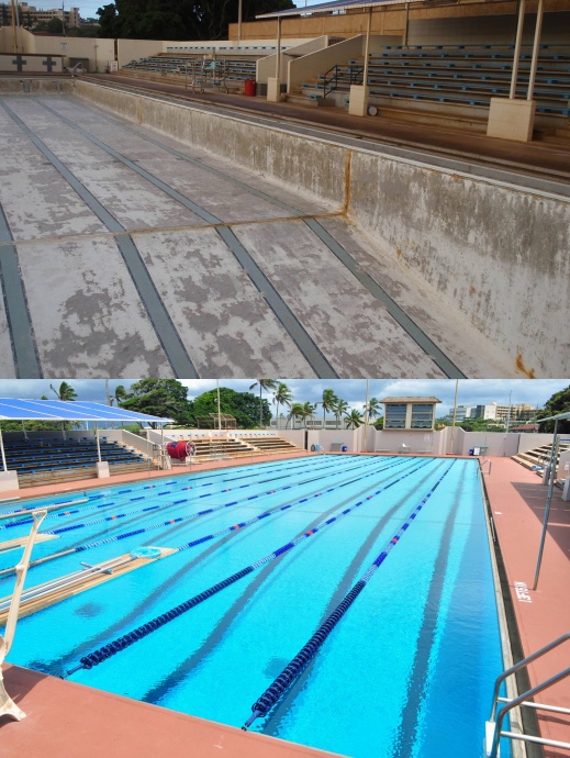 Sakamoto Pool, before and after. Photo collage courtesy County of Maui.