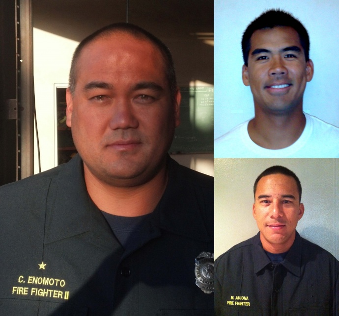 Clement Enomoto (left); Jesse Aloy (top right); and Matthew Akiona (bottom right). Photos courtesy Maui Department of Fire and Public Safety.