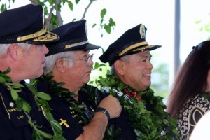 Kīhei Police Station blessing. Chief Lawrence Hudson (left) and Chief Gary Yabuta (right) . Photo by Wendy Osher.