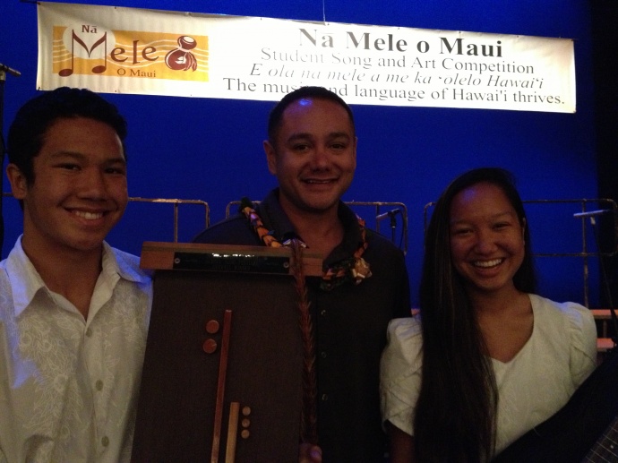 Nā Mele O Maui 2013 Song Competition, overall winners with judge. Courtesy photo.