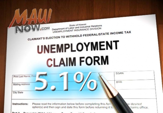 Maui County's unemployment rate fell to 5.1% in June. Maui Now graphic.