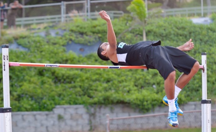 King Kekaulike's Corry Brown won the boys high jump by clearing 6 feet. Photo by Rodney S. Yap.