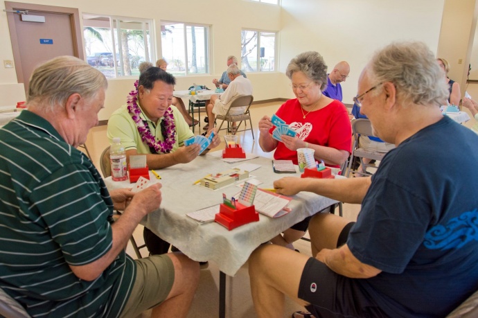 After the blessing of the center Mayor Alan Arakawa sat down to play a game of bridge with some the members of the Maui Bridge Club. (3.18.2015) Photo courtesy County of Maui.