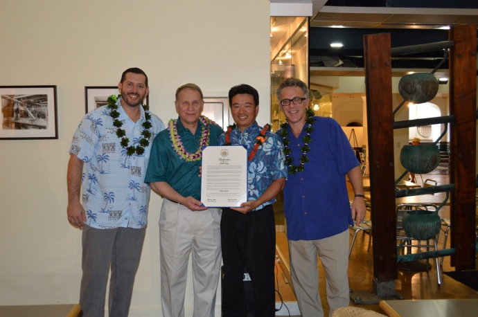 (L-R) Kanoa Leahey, Pete Derzis, Lt. Governor Shan Tsutsui and Neil Everett. Photo Courtesy: Office of the Lt. Governor