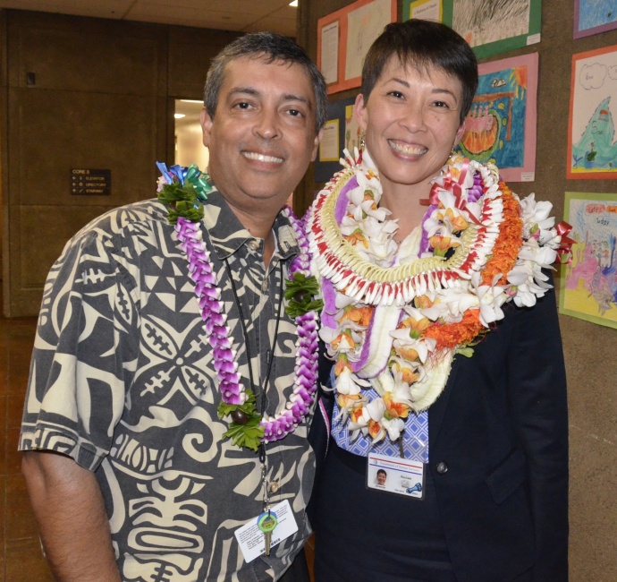 DHS Deputy Director, Pankaj Bhanot and DHS Director nominee Dr. Rachael Wong.  Photo courtesy Hawaiʻi State Senate.