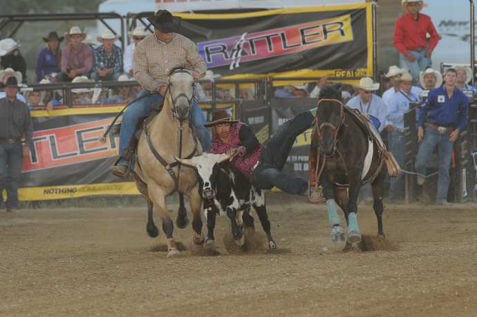 Kanoa Awai-Dickson at the 2014 National High School Finals Rodeo last July in Rock Springs, WY where he knocked a personal best time of 7.47 which landed him 19th in the nation in Round 1. Courtesy photo.