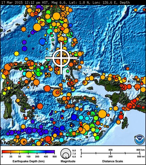 Indonesia Earthquake map, March 17, 2015, courtesy Pacific Tsunami Warning Center.