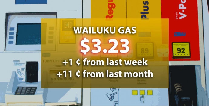 Wailuku gas on 3/26/15, per AAA Daily Fuel Gauge report. Graphic by Wendy Osher.