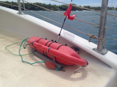 The Coast Guard is searching for the owner of an adrift dive float found adrift off Maui April 8, 2015. Photo courtesy US Coast Guard.