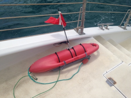 The Coast Guard is searching for the owner of an adrift dive float found adrift off Maui April 8, 2015. Photo courtesy US Coast Guard.