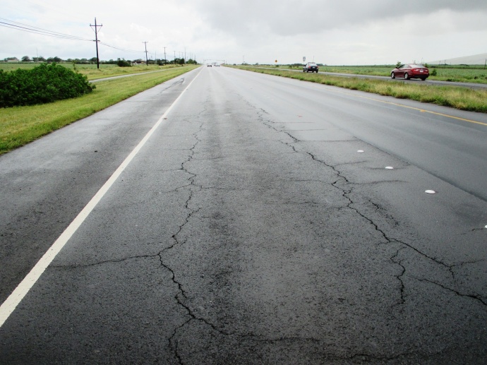The cracked Mokulele roadway before construction began. Photo courtesy Maui County.