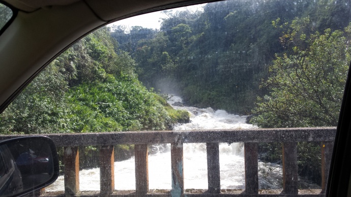 This image shows just how full some of the streams were from the recent rains. They were taken at around 4 p.m. on Tuesday, Aug. 25, 2015, near Mile 20 of the Hāna Highway. Image credit: Jackie Frost.
