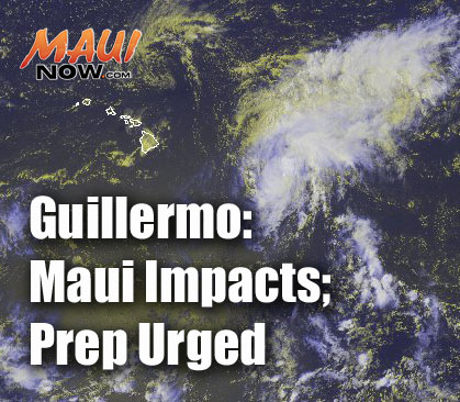Guillermo Maui Now graphic. Background image credit: NOAA/NWS.