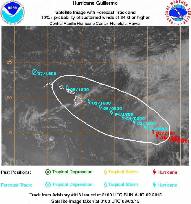 Guillermo Satellite imagery, Aug. 2, 2015, 3:30 p.m. Image courtesy NOAA/NWS/CPHC.