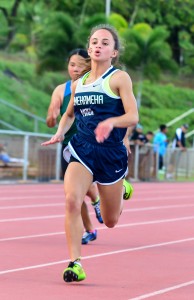 Kamehameha Maui sprinter competes in the girls 100 Friday. Photo by Rodney S. Yap.