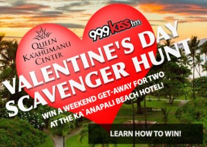 Queen Kaʻahumanu Center Valentine's Day Scavenger Hunt.  Click on image to learn how to win.
