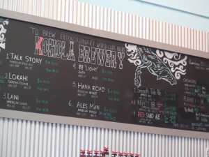 The beer board at Koholā Brewery in Lahaina. Photo by Kiaora Bohlool.