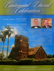 Makawao Union Church Centennial Choral Celebration event flyer.