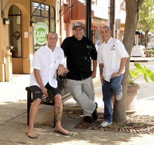 Three chefs taking part in the Chefs Collaboration Dinner to support Maui County Ag Fest: Michael Lofaro from Grand Wailea, Kyle Kawakami with Maui Fresh Streatery and Jojo Vasquez with The Plantation House Restaurant. Courtesy photo.