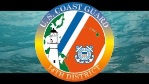 Maui water, background photo by Wendy Osher; Coast Guard logo overlay.