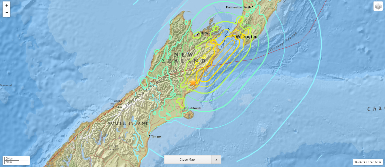 New Zealand earthquake 7.8M. (11.13.16) PC: USGS.