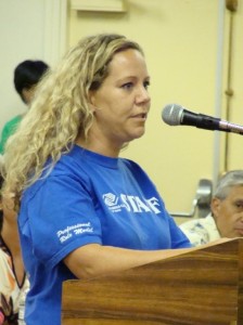 Program facilitators from the Boys and Girls Club of Maui addressed members of the Budget Committee in hopes of maintaining funding for youth programs.  Photo by Wendy Osher. 