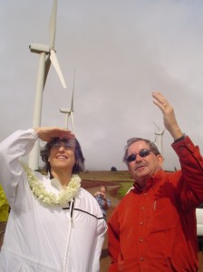 (File Photo:  Governor Linda Lingle visits the Kaheawa Windfarm on Maui in 2008.  Photo by Wendy OSHER)