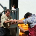 Pacific Radio Group CEO, Chuck Bergson participates in the traditional awa ceremony to celebrate the first Pa'ani with Poki event in Lahaina.