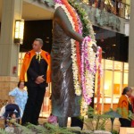 Dozens of lei grace the statue of Queen Ka'ahumanu at the shopping center named in her honor.