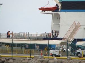 Superferry employees prepare for the final scheduled departure of the Hawaii Superferry before the company begins laying off some 236 employees tomorrow.