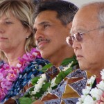 Lt. Governor James "Duke" Aiona (middle) and George Kaya, the Governor's Maui Liaison (right, foreground) were on hand for the Groundbreaking Ceremony, marking the start of the Lahaina Mini-bypass project.  Photo by Wendy Osher. 