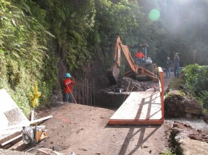 Photo Courtesy:  County of Maui file photo.  This image shows the installation of a temporary bridge following the October 2006 earthquake.