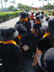 The procession included members from Hawaii's Royal Societies.  Dressed in black were the women of 'Aha Hui Ka'ahumanu.   Photo by Wendy Osher.