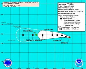 (Click image to enlarge.  Updated @ 11 a.m. 8/7/09 Image Courtesy National Weather Service, NOAA & The National Hurricane Center)