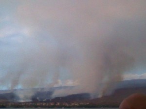 Kaunakakai brush Fire.  Photo courtesy County of Maui.
