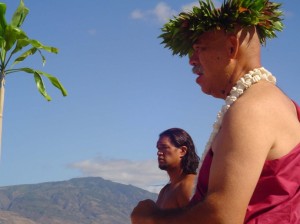 Keli'i Tau'a (seen in foreground) will Open the Maui Native Hawaiian Chamber of Commerce Event with a traditional blessing and dedication ceremony.  File Photo by Wendy Osher.